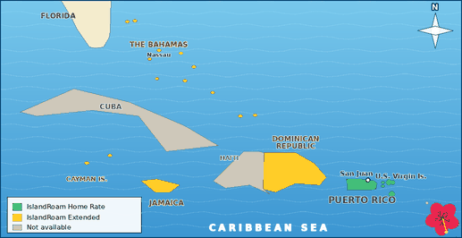 Map of IslandRoam coverage in the Caribbean
